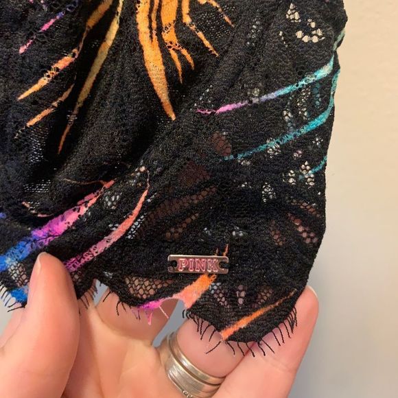 💎💕NWOT PINK by Victorias Secret Zebra Rainbow Stripe Fringe Bra - Picture 3 of 7